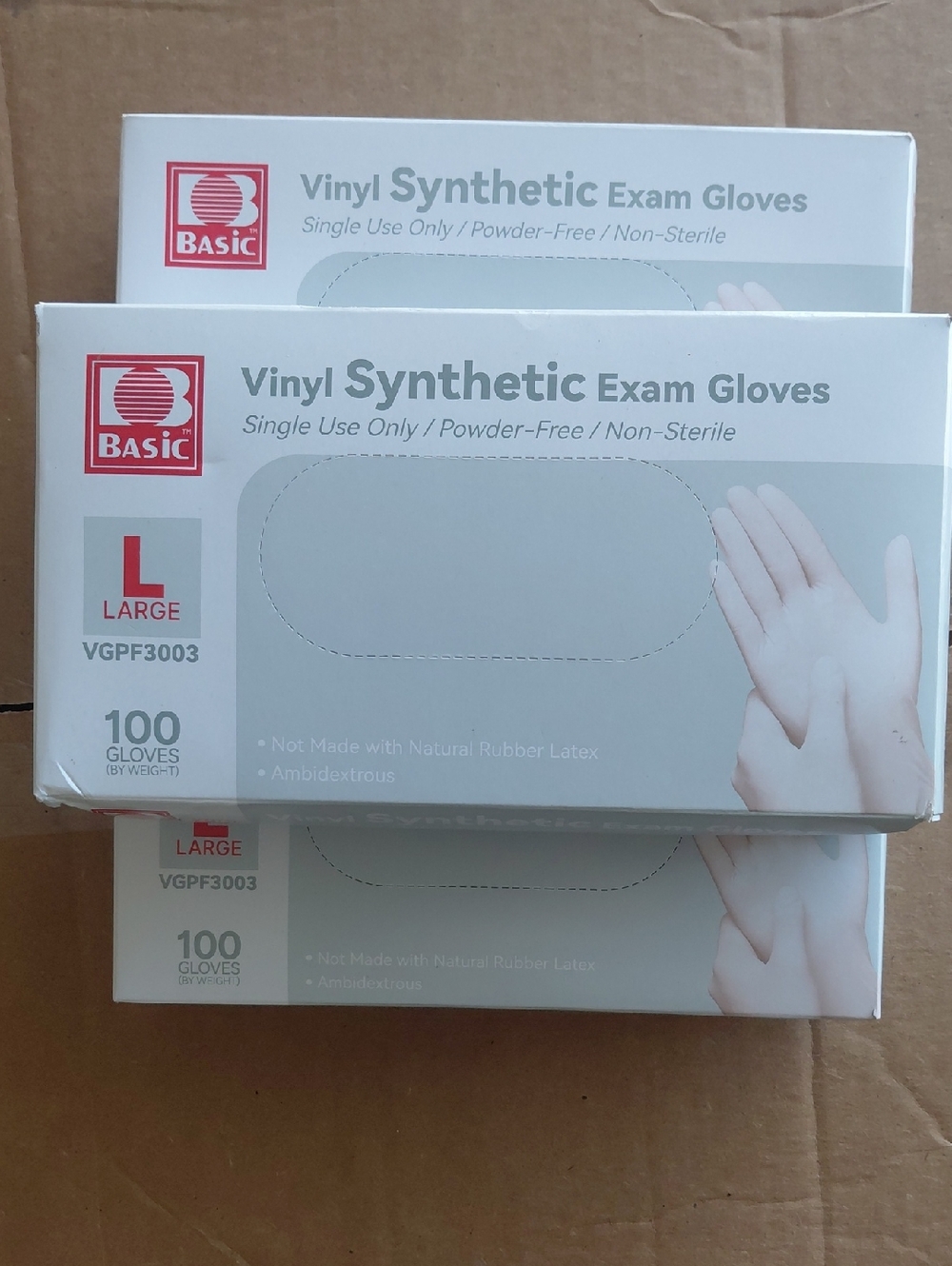 Basic Vinyl Synthetic Exam Gloves - Clear (Large) - Box of 100×3